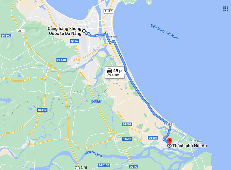 Từ sân bay Đà Nẵng đi Hội An bao nhiêu km?