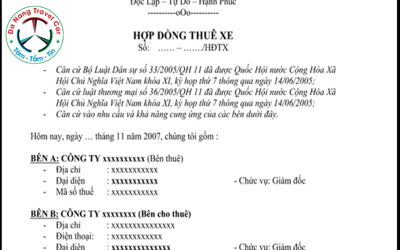 hợp đồng thuê xe du lịch