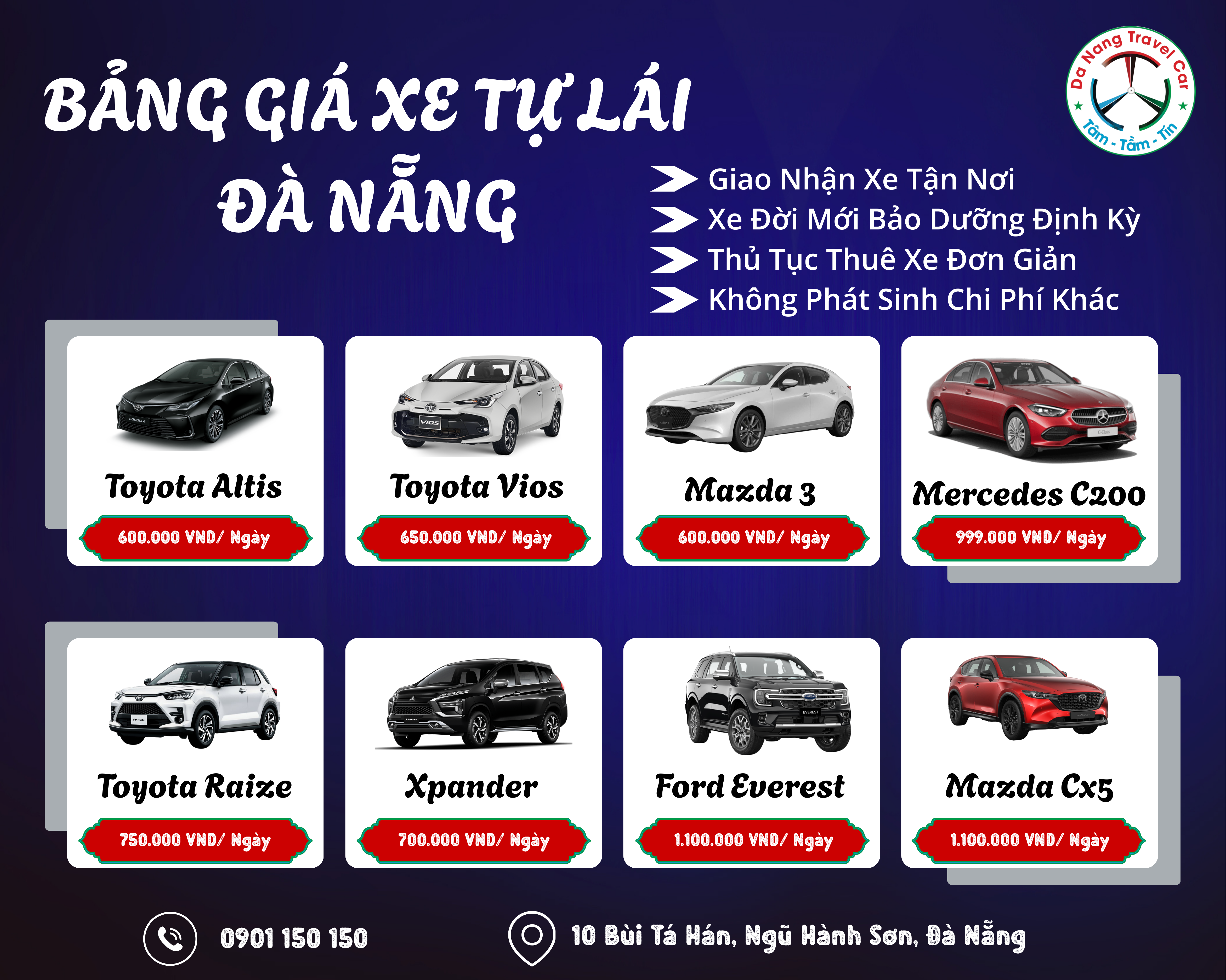 Bảng giá thuê xe tự lái Đà Nẵng